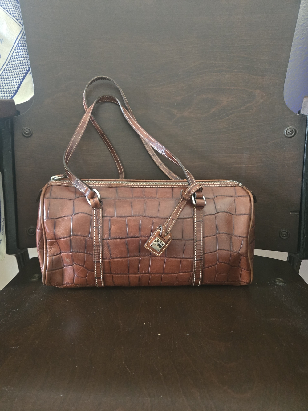 Vintage Dooney & Bourke Brown Crocodile Line Shoulder Barrel Bag